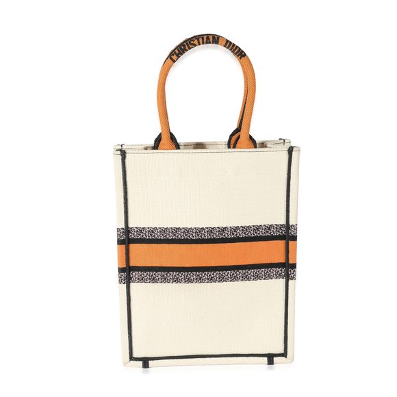 Christian Dior White and Multicolor Embroidery Vertical Book Tote - Picture 3 of 7